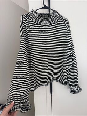 JCREW Rollneck Black & White Striped Knit Sweater